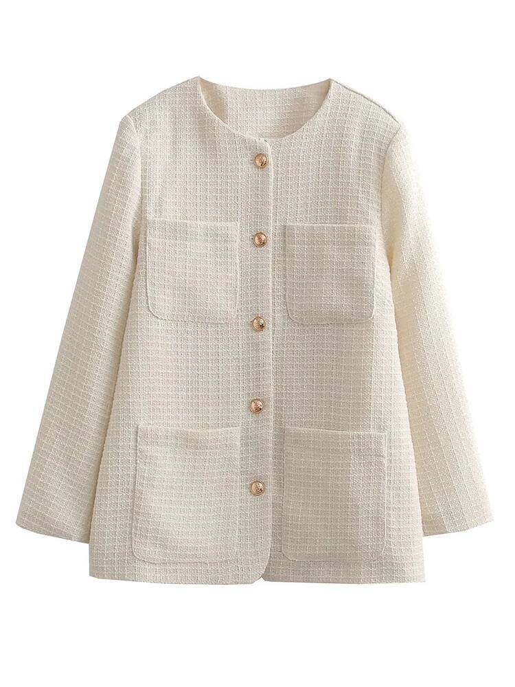 Vintage Women Elegant Tweed Skirts Suits 2023 Fashion Ladies Y2K Slim Beige Two Piece Set Casual Female Chic Blazer Suit dongdumaoyi