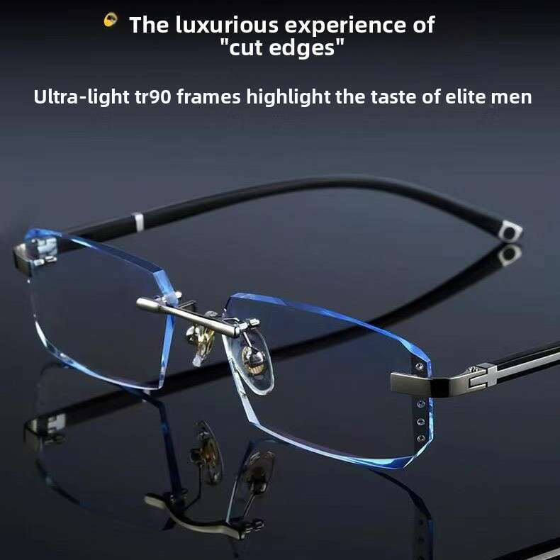 Finished Frameless Prescription Glasses for Men and Women, Ultra-Light Edged Eyeglass Frames, Anti-Radiation, Photochromic, Astigmatism, Large Face