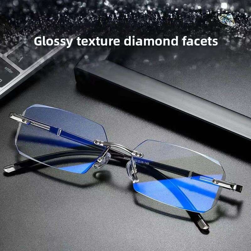 Finished Frameless Prescription Glasses for Men and Women, Ultra-Light Edged Eyeglass Frames, Anti-Radiation, Photochromic, Astigmatism, Large Face