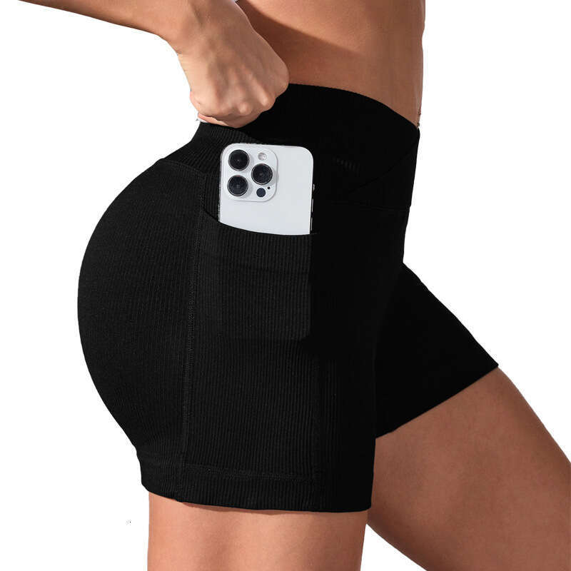 Peach Hip Lift Yoga with Pockets High Waist Elastic Seamless Sports Running Fitness Shorts