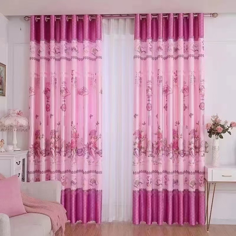 YL-37020 digital printed fabric shower curtain waterproof thick bathroom hook partition curtain