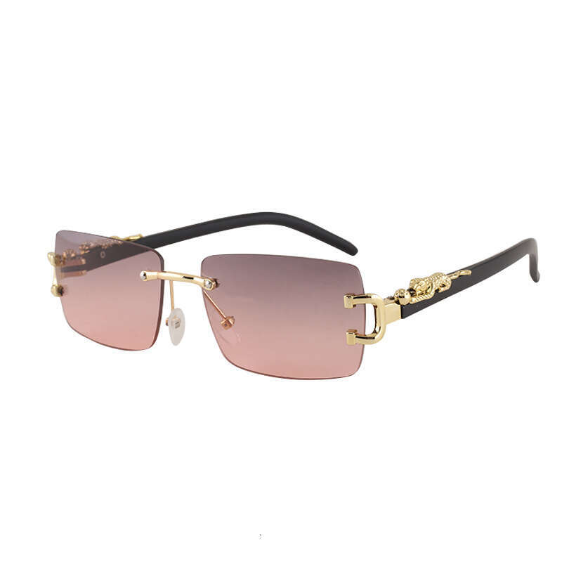 New Frameless Sunglasses with Cut Edge, Unique Leopard Temple, UV Protection Sunglasses, Trendy