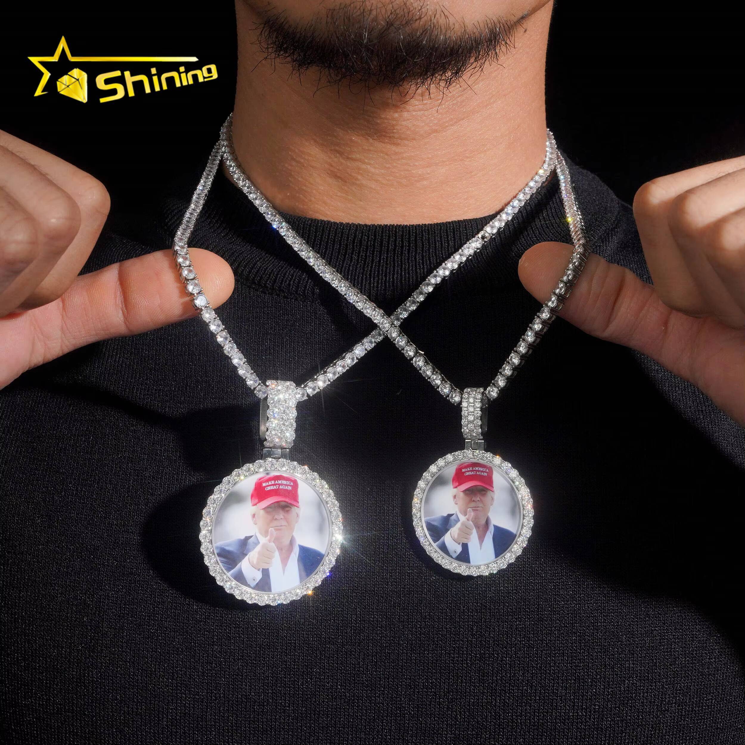 New Design Saphire Panel No Scratch Memory Moissanite Photo Pendant Fashion Waterproof Iced Out Moissanite Picture Pendant