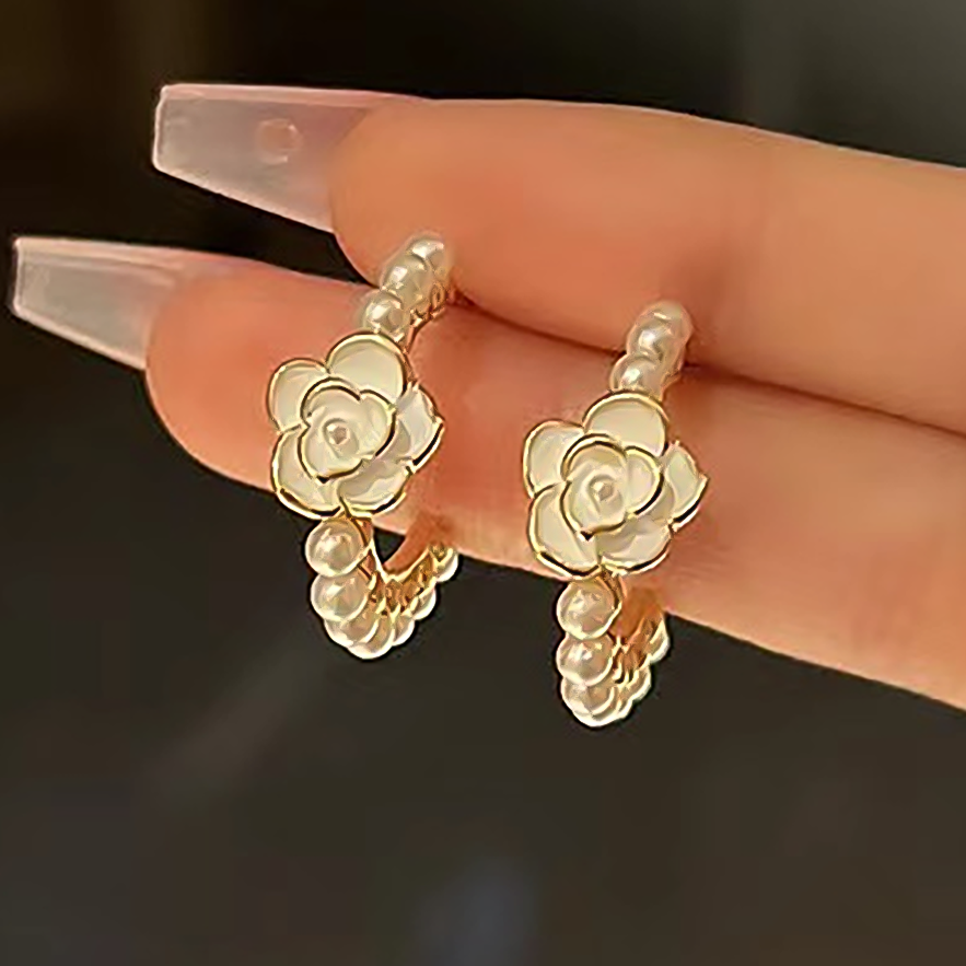 Designer Earrings Earrings Jewelry Jewellery Camellia Pearl Design Earrings Women Vintage French Chic Luxury High End Elegant Timeless Hoop Stud Earri
