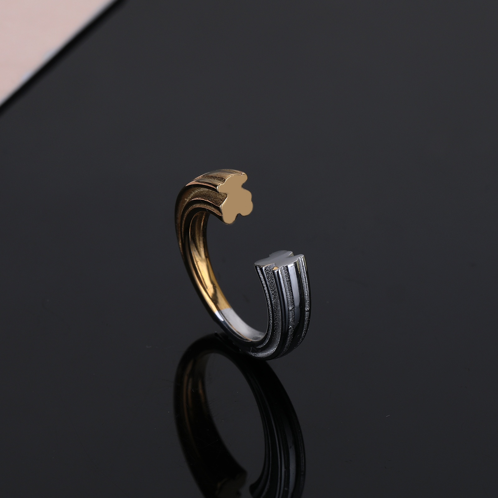 New Fashion Women Men Bear Silver Rose Gold Stainless Steel Cartoon Animal Heart Open Span Rings Jewelry A Gift