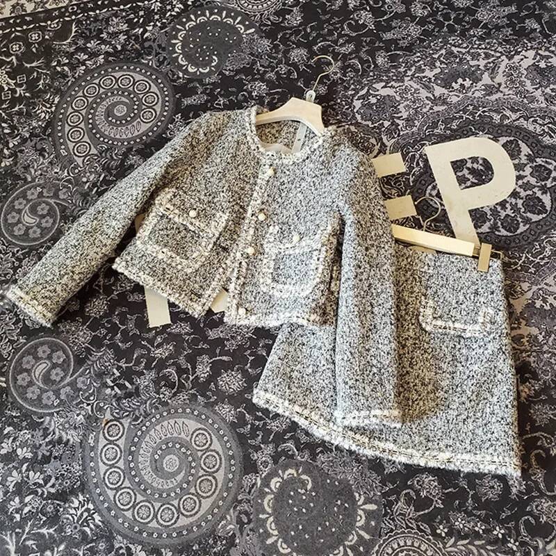 2023 Autumn/Winter Elegant Fashionable Tweed Woolen Jacket Half Skirt Two-Piece Women's Quality Cotton Southern Style dongdumaoyi