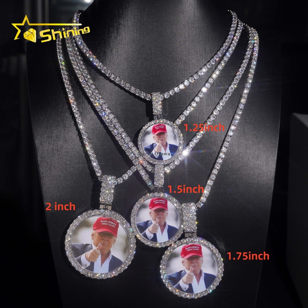 New Design Saphire Panel No Scratch Memory Moissanite Photo Pendant Fashion Waterproof Iced Out Moissanite Picture Pendant