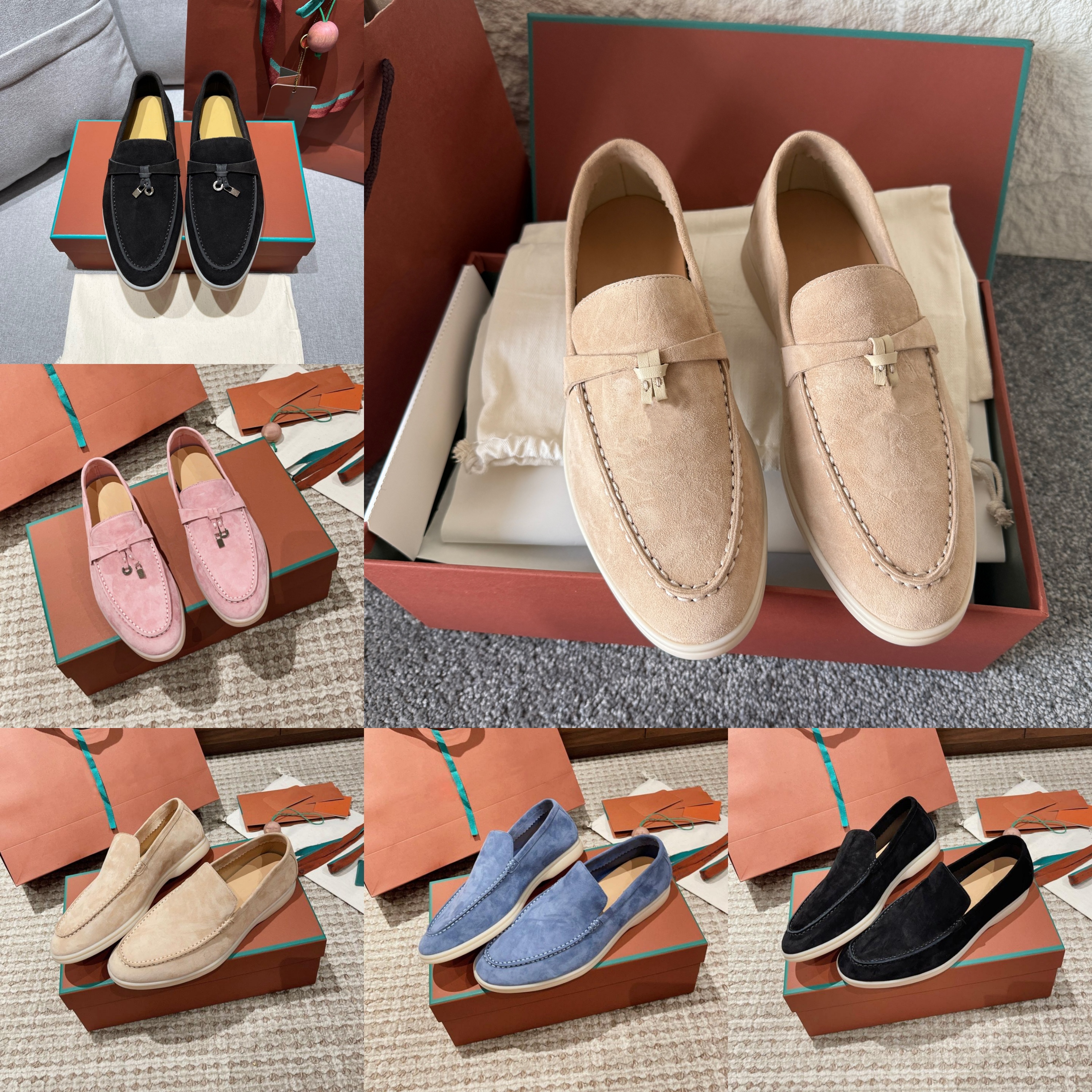 Womens Summer Walk Charms Loafers Sandal Slippers 100% Suede Fashion Casual Shoes Open Walk Slipper Mules Flat Chaussons Luxury Master Quality Sneakers Mule With Box