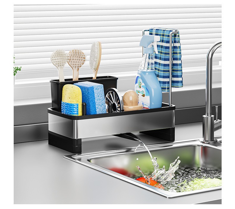 ICEDOG-Soap and Dishcloth Organizer,Removable Brush Holders,Sponge Holder for Kitchen Sink,Rustproof Stainless Steel Sink Caddy with Auto-Drain