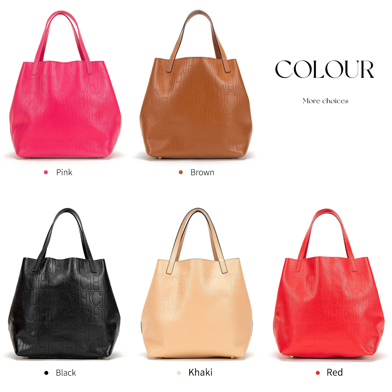 CHCH Genuine Leather Totes Embossed Geometric Letter Patterns Structured Silhouettes Adjustable Straps & Durable Cowhide Totes