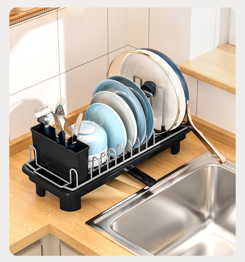 ICEDOG-Small Dish Drying Rack for Kitchen Counter, Compact 2-Tier Dish Drainer with Adjustable Utensil Holders