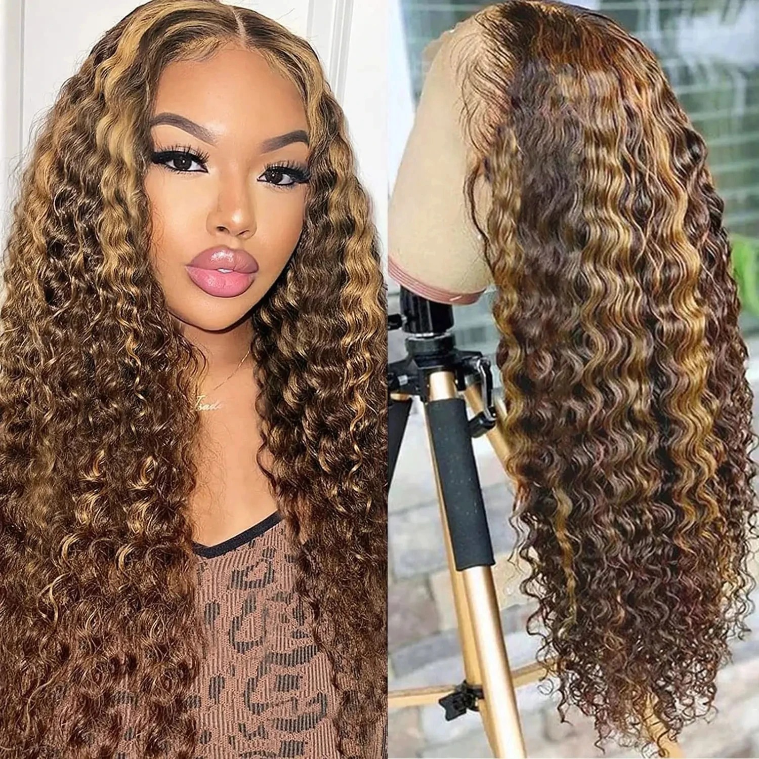 Ombre Curly Highlight Wig Human Hair Preplucked High Density 13x4 Hd Transparent Lace Glueless Wigs Pre-Cut Deep Wave Ready To Wear For Women