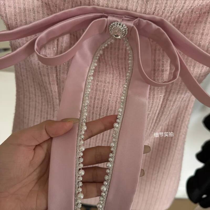 High Quality New Korean Sweet Bow Tweed Party Short Dresses For Women French Beading Backless Sexy Dress Vestidos Cortos dongdumaoyi