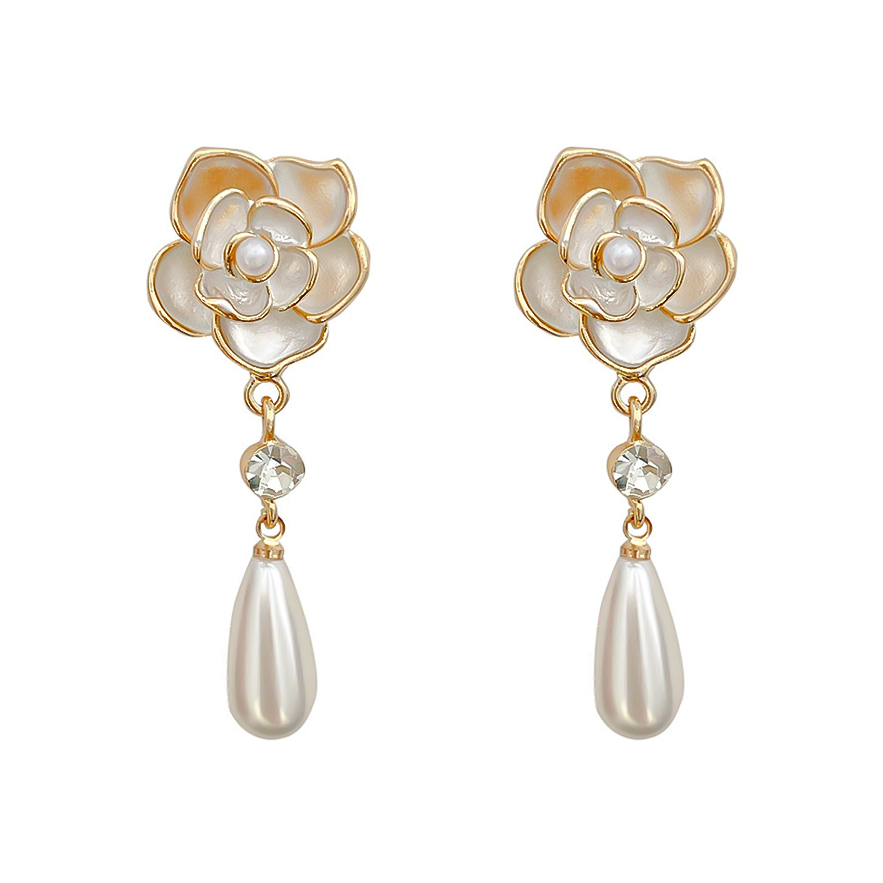 Designer Earrings Jewelry Jewellery Korean Influencer Minimalist Camellia Pearl Earrings Women Cool Niche Vintage S925 Sterling Silver Post Earrings E