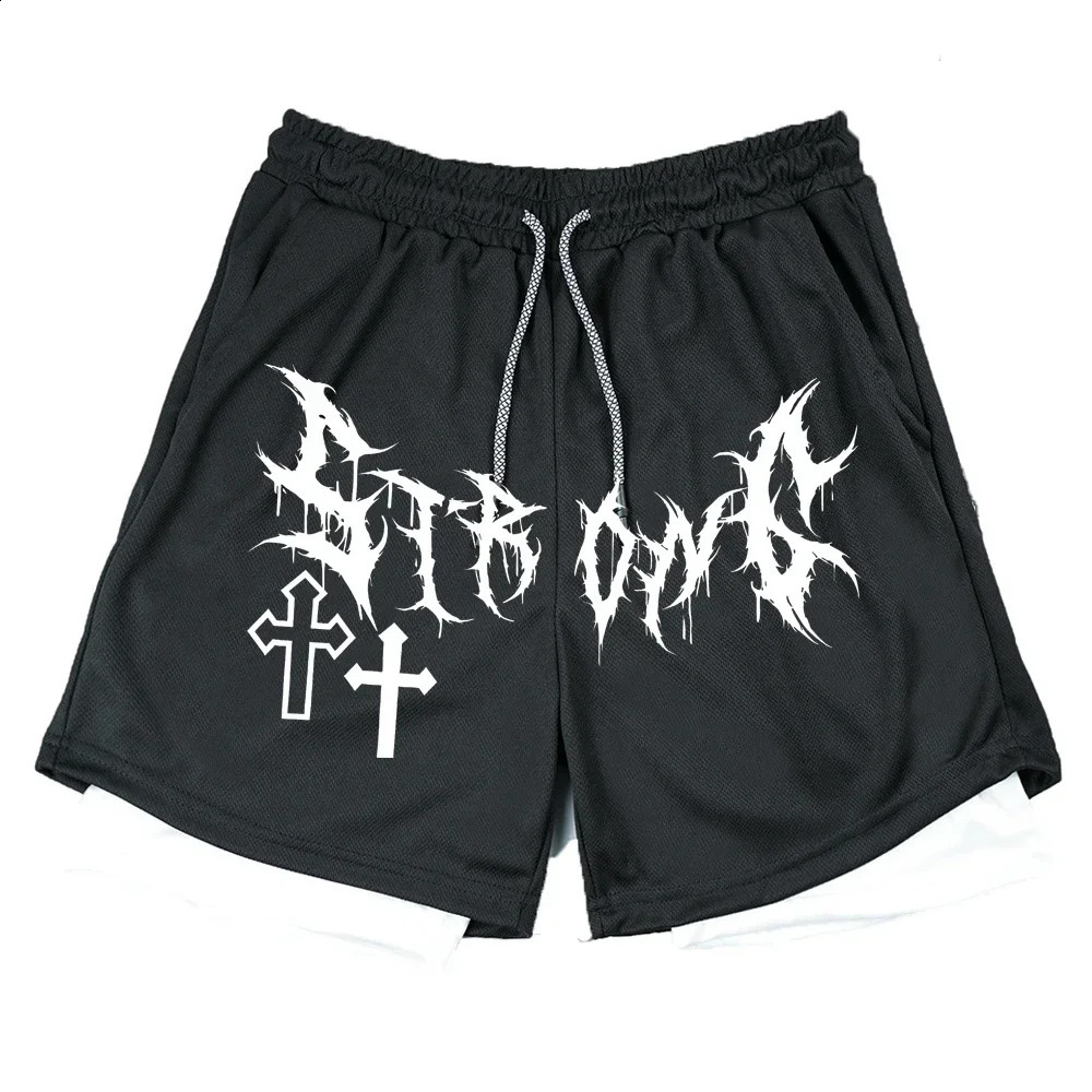 Summer Gothic Print Mens Shorts Jogger Sports Fitness Training Short Pants 2In1 Double Layer Quick Dry Running Beach Shorts 250826