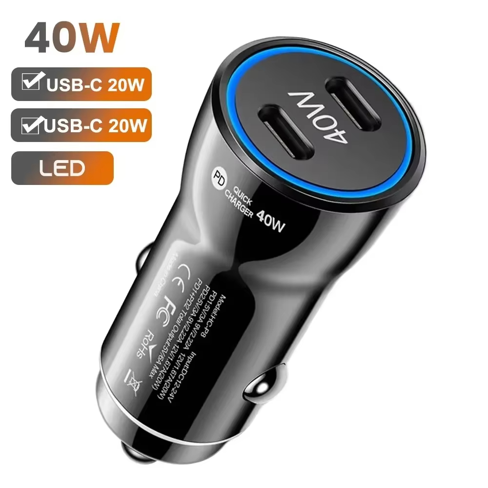60W 40W Dual USB C Ports Car Charger Type c PD Chargers Adapter For Iphone 15 16 17 Plus Samsung S24 S25 htc lg android phone With Retail Box