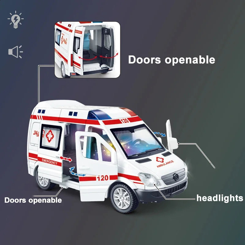 1 32 Mini Car Diecast Ambulance FireTruck Policecar Model Sound And Light Vehicle Simulation Collection Gifts Toys Boys 250826