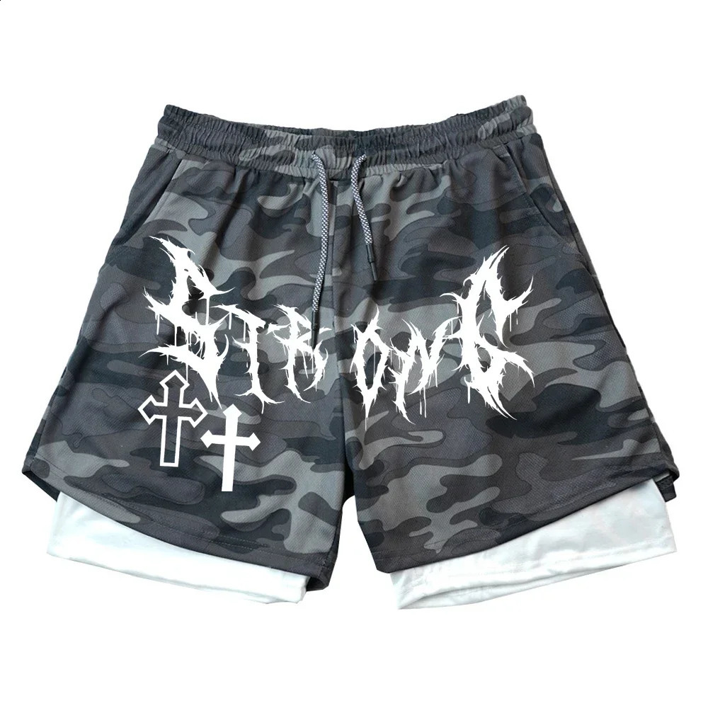 Summer Gothic Print Mens Shorts Jogger Sports Fitness Training Short Pants 2In1 Double Layer Quick Dry Running Beach Shorts 250826