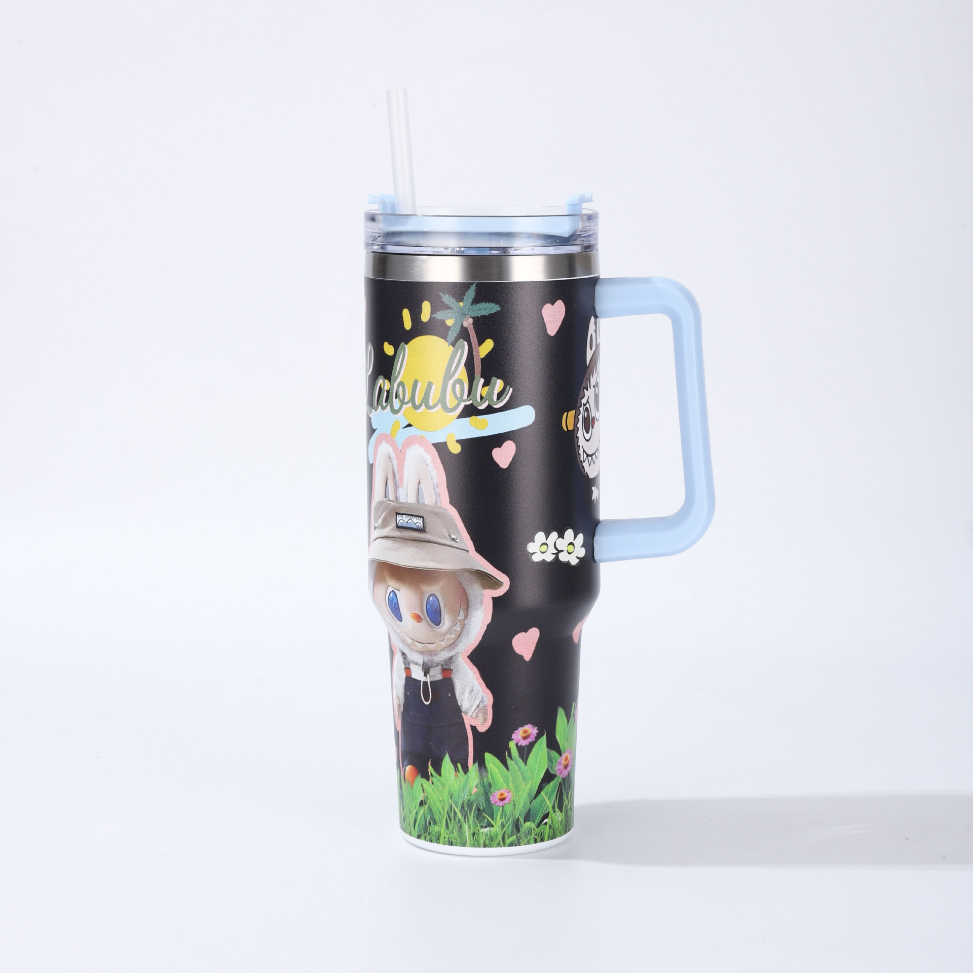 High-Aesthetic Labubu Water Cup, Ice Retention Cup, Handle Car Cup, Insulated Cup with Straw, Student Cup, Large-Capacity Cup for Men & Women, 304 Sta