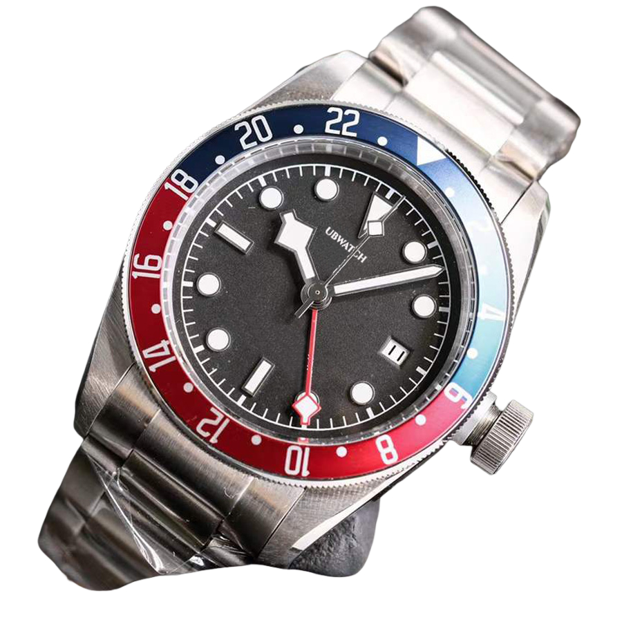 40MM T1 Automatic Mechanical Hardlex Glass Mens Watches Red Blue Bezel Classic Man Wristwatches