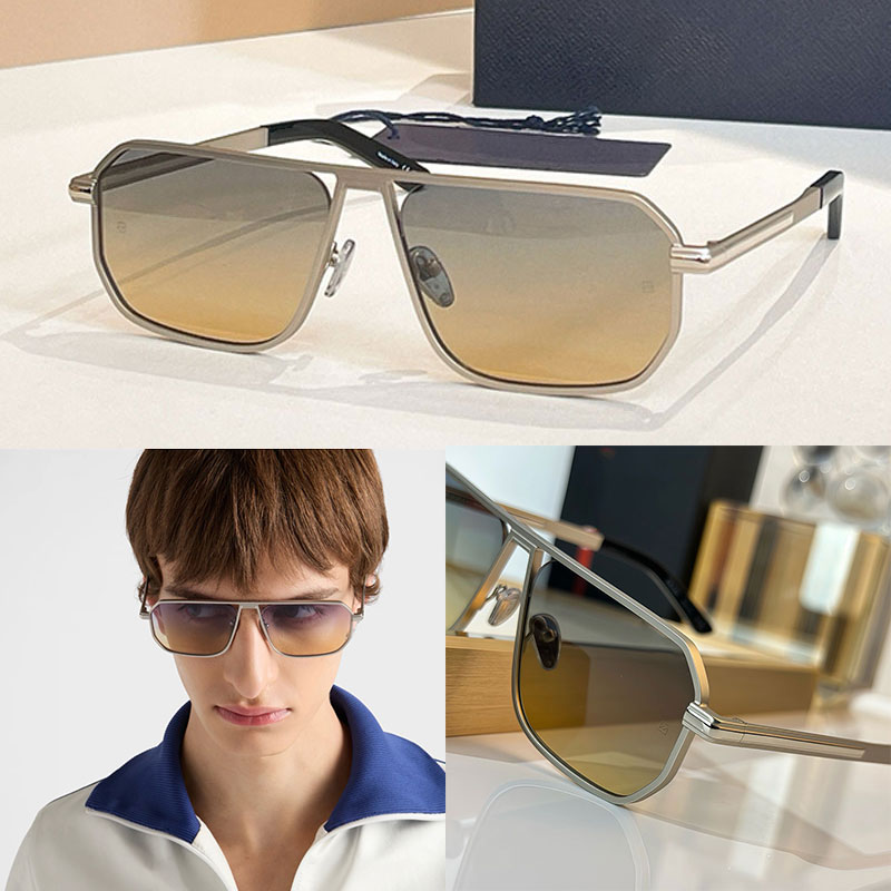 Men Sunglasses with the Iconic Metal Plaque Metal Geometric Frame Metal Thin Mirror Legs Fashionable Casual Wear Gentlemen Sunglasses SPRA53