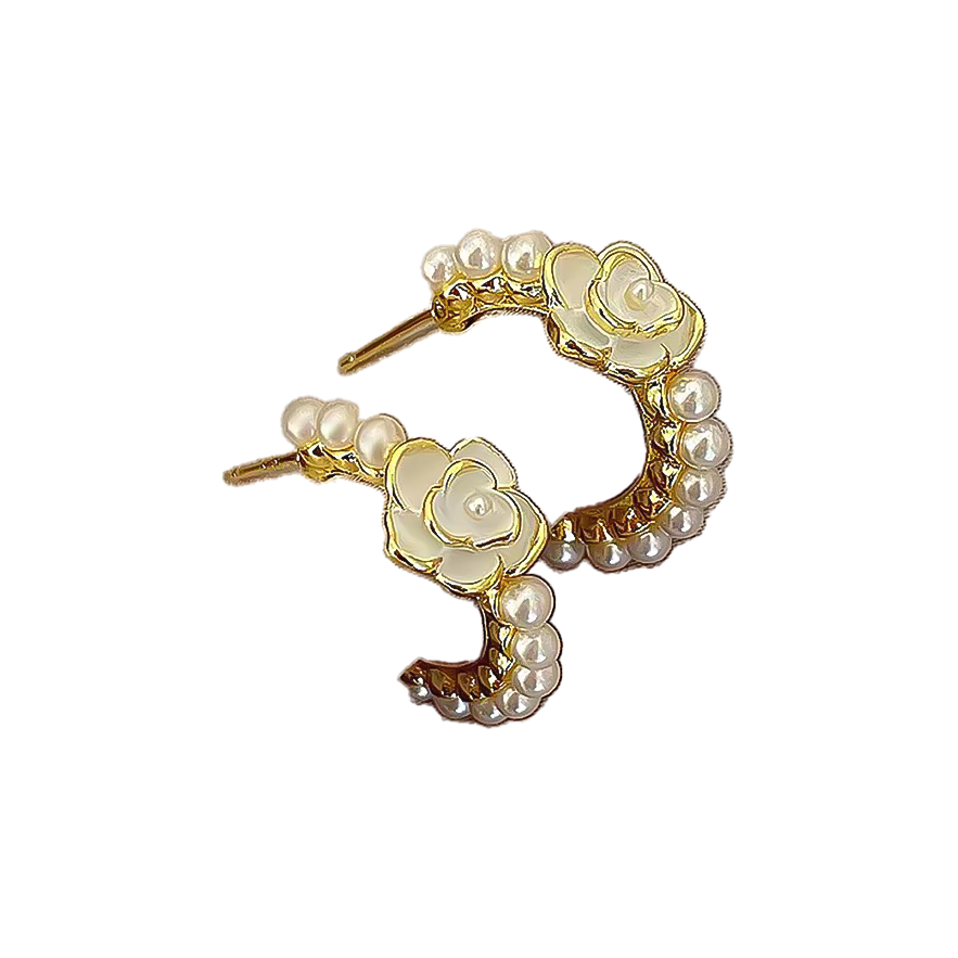 Designer Earrings Earrings Jewelry Jewellery Camellia Pearl Design Earrings Women Vintage French Chic Luxury High End Elegant Timeless Hoop Stud Earri