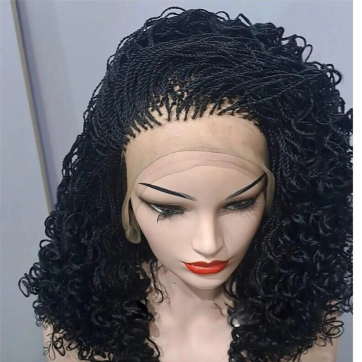 14 inch 13x4 lace Front Wig Micro Twist Curly Braided Wig Short Bob Knotless Wig Full Twist Braided Wig For Black Women Glueless Twist Braided Wig