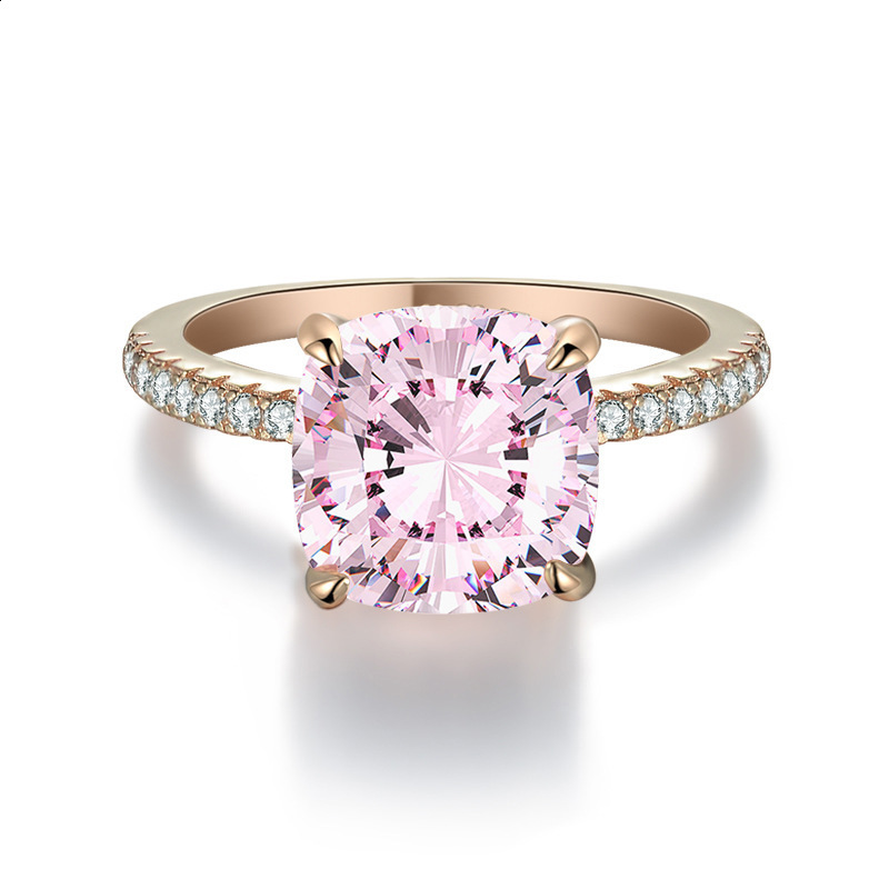 925 Sterling Silver High Carbon Diamond 5 Carat Fat Square Morganite Pink Diamond Ring Highend Silver Jewelry Wedding Ring for Women