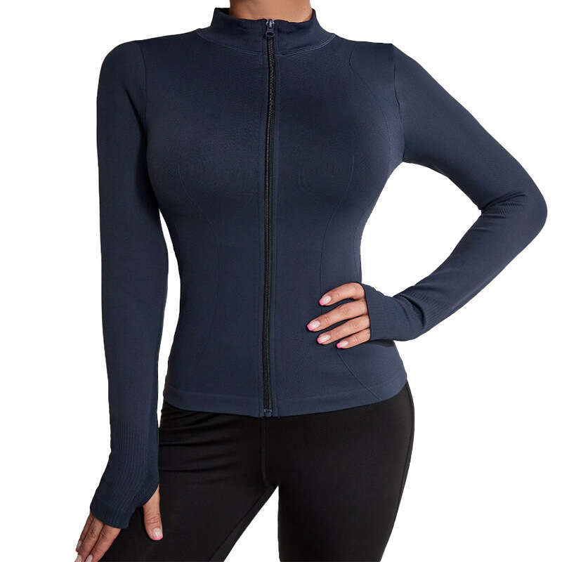 Slimming Sports Yoga Breathable High Elastic Zipper Long Sleeve Slim Fit Sun Protection Cardigan Fitness Jacket for Women