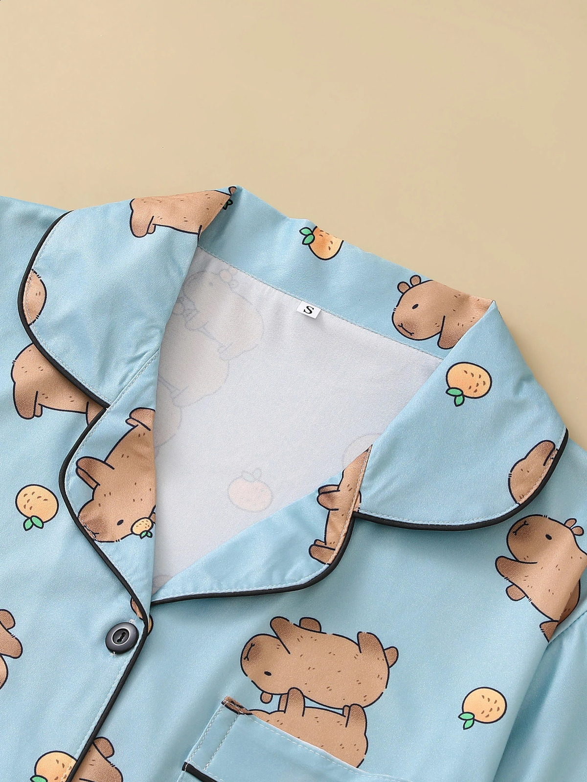 Women 2Piece Cute Capybara Fun Print Pajama Set Short Sleeve Btn Shirt Soft Stretch Shorts Party Loungewear Comfy Sleepwear 250827