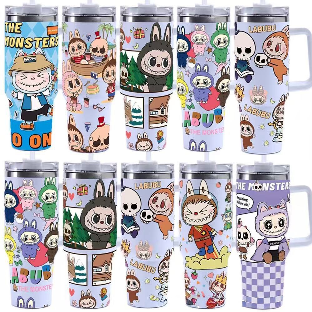 Large Capacity Stylish Labubu Double-Walled Coffee Thermos for Students Cup with Straw Student Cup Large-Capacity Cup for Men Women 304 Stainless Stee