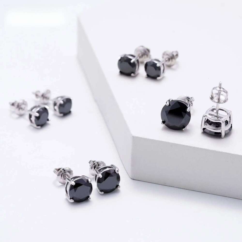 Classic 4 Prong Screw Back Ear Stud Sterling Sier 1ct 2ct 3ct Hip Hop Black Moissanite Earrings