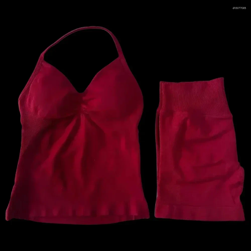 Women's Tracksuits Impact Gym Set Women Two Piece Backless Tank Tops High Waist Scrunch Seamless Shorts Sport Suit Sportswear Workout