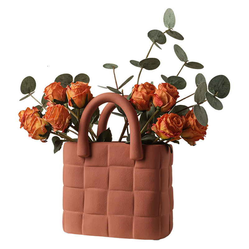 Nordic Creative Handbag Vase Morandi Ceramic Flower Arrangement Living Home Model Room Decorative Ornament ddmythur