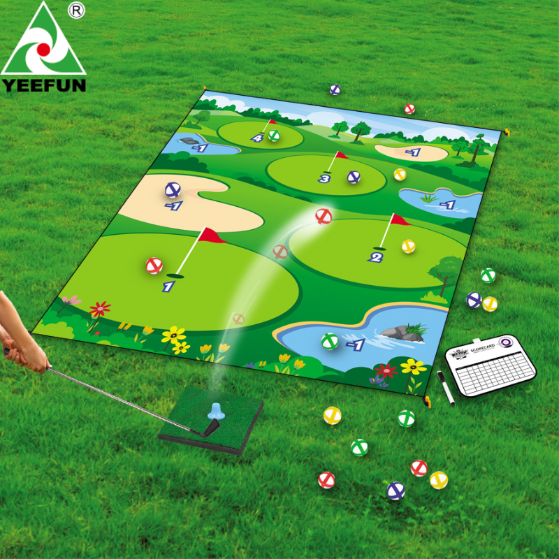 Kids' Backyard Golf Practice Play Mat - Realistic - looking Course Design with Fun Elements for Indoor and Outdoor Play