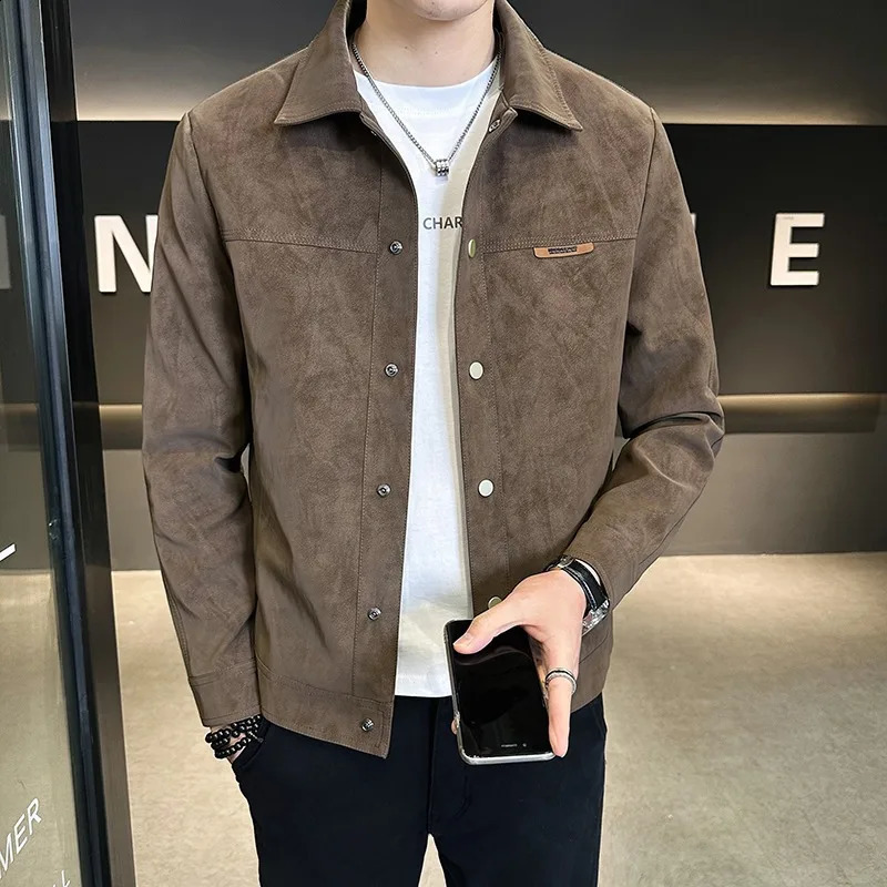 Mens Spring Autumn Jacket Trendy High End Lapel Suede Ruffian Handsome Coat Casual Business Outerwear 250826