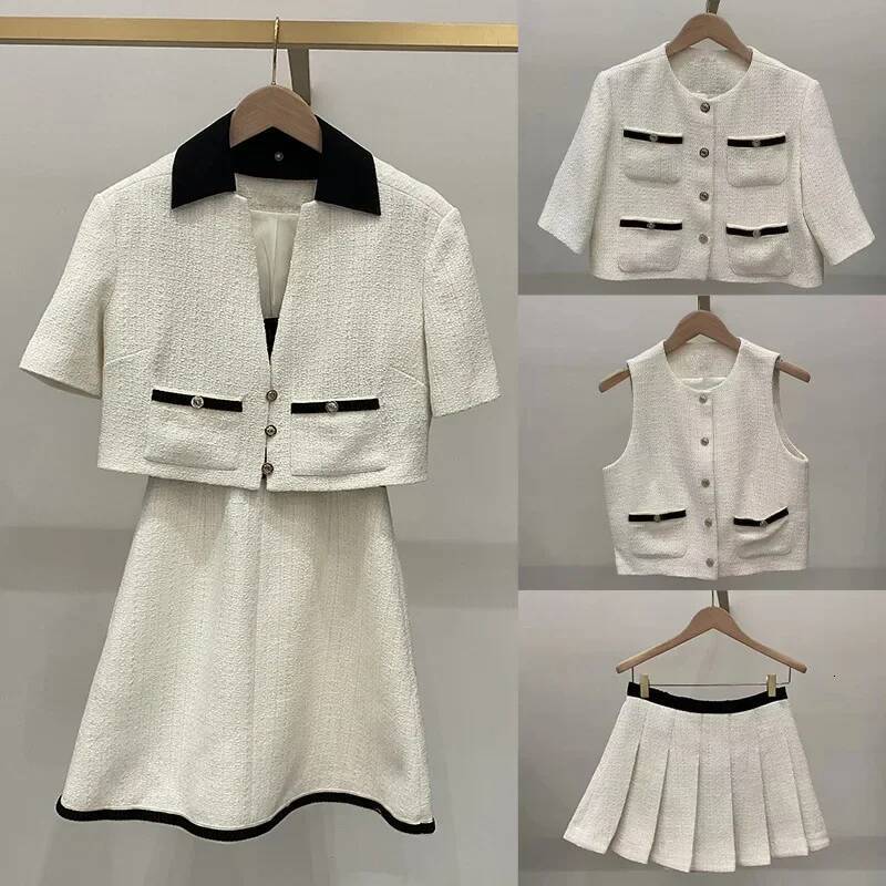2025 Autumn New Women's Elegant Tweed Suit Detachable Collar Two Piece A-Line Dress Ladies Small Fragrance Set dongdumaoyi