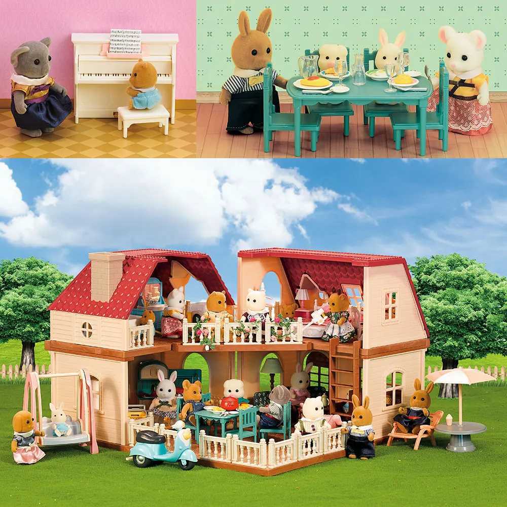 Simulation Kitchen Forest Family Small House Double ThreeStory Villa Reindeer Animal Model Girl Dollhouse Furniture Toy Gifts X2508261