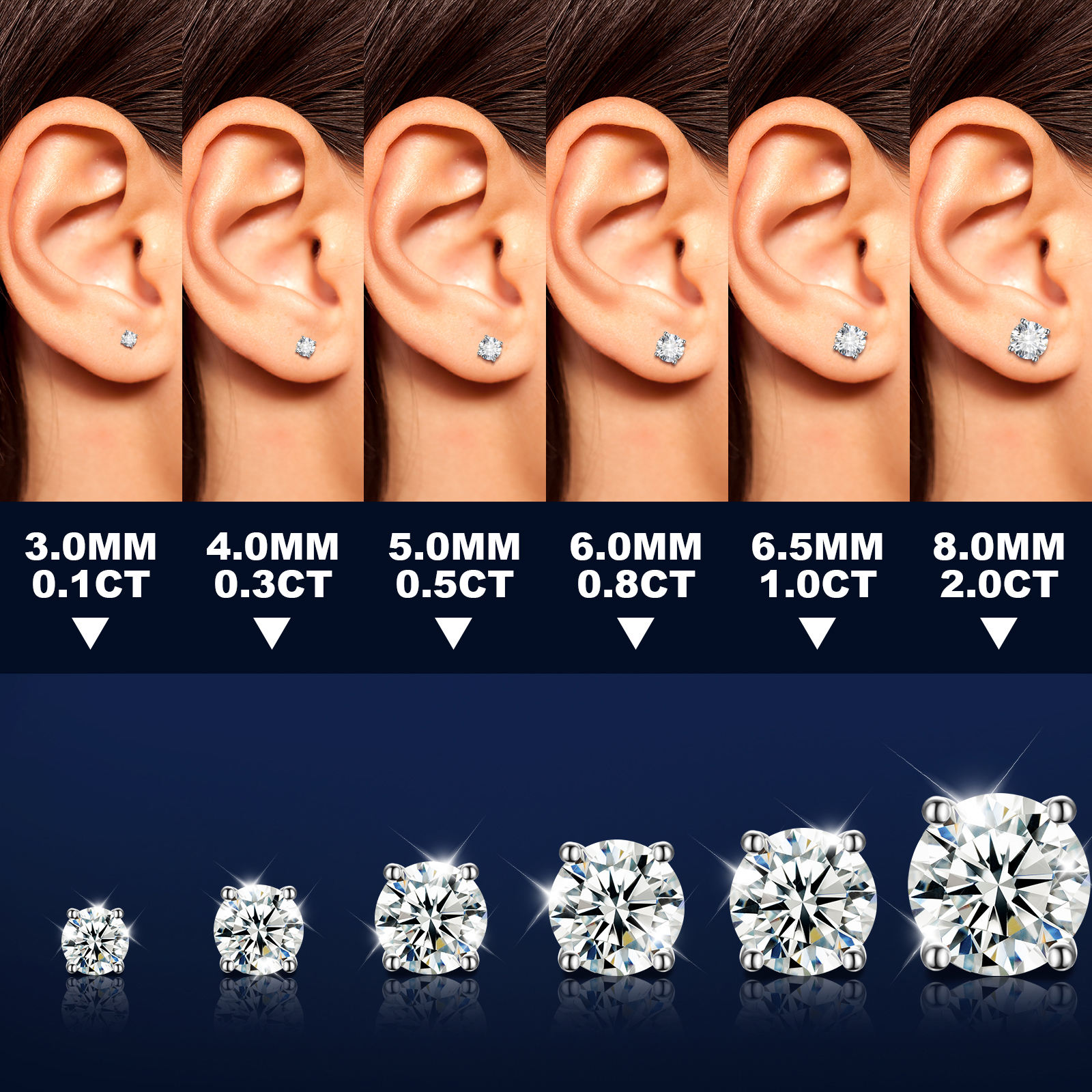 MT 1ct/2ct/3ct Classic Four-prong Mossanite Earrings for Women Men Premium Jewelry with Rhodium-plated 925 Sterling Silver Luxurious VVS Diamond Earri