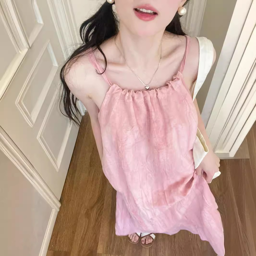 CL16170 New Sweet Halter Pink Suspender Maxi Dress Women's Summer Beach Dress