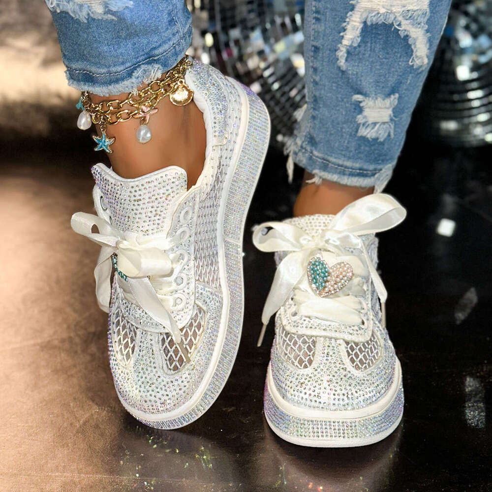 DHSunglasses 2025 Women's Platform Sneakers Europe, Fashion Casual Comfortable Shoes with Rhinestones, Big Size 35-43, Cross-Border Shipping