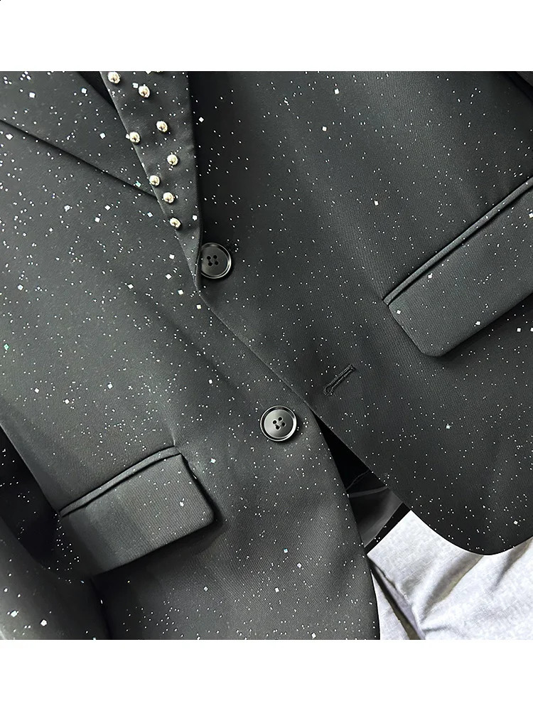 Sparkling Rivet Sequined Chic Tailored Coats Mens 2025 Spring Autumn Loose Comfort Blazers Trendy Casual Suit Jackets Tops 250827
