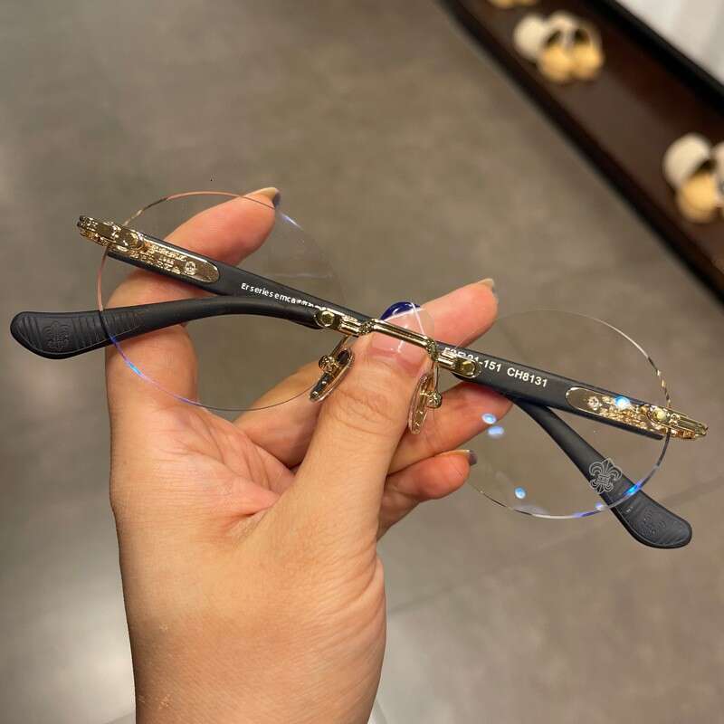 Kroxing Eyeglass Frame Rimless Round Perforated Prince for Men and Women Ultra-light Fashion Trendy Non-prescription Glasses