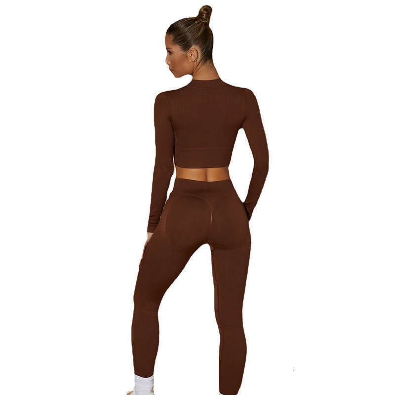 New Seamless Yoga Wear High-Strength Zipper Sports Top High-Waist Hip-Lifting Long Pants Set Fitness Clothing