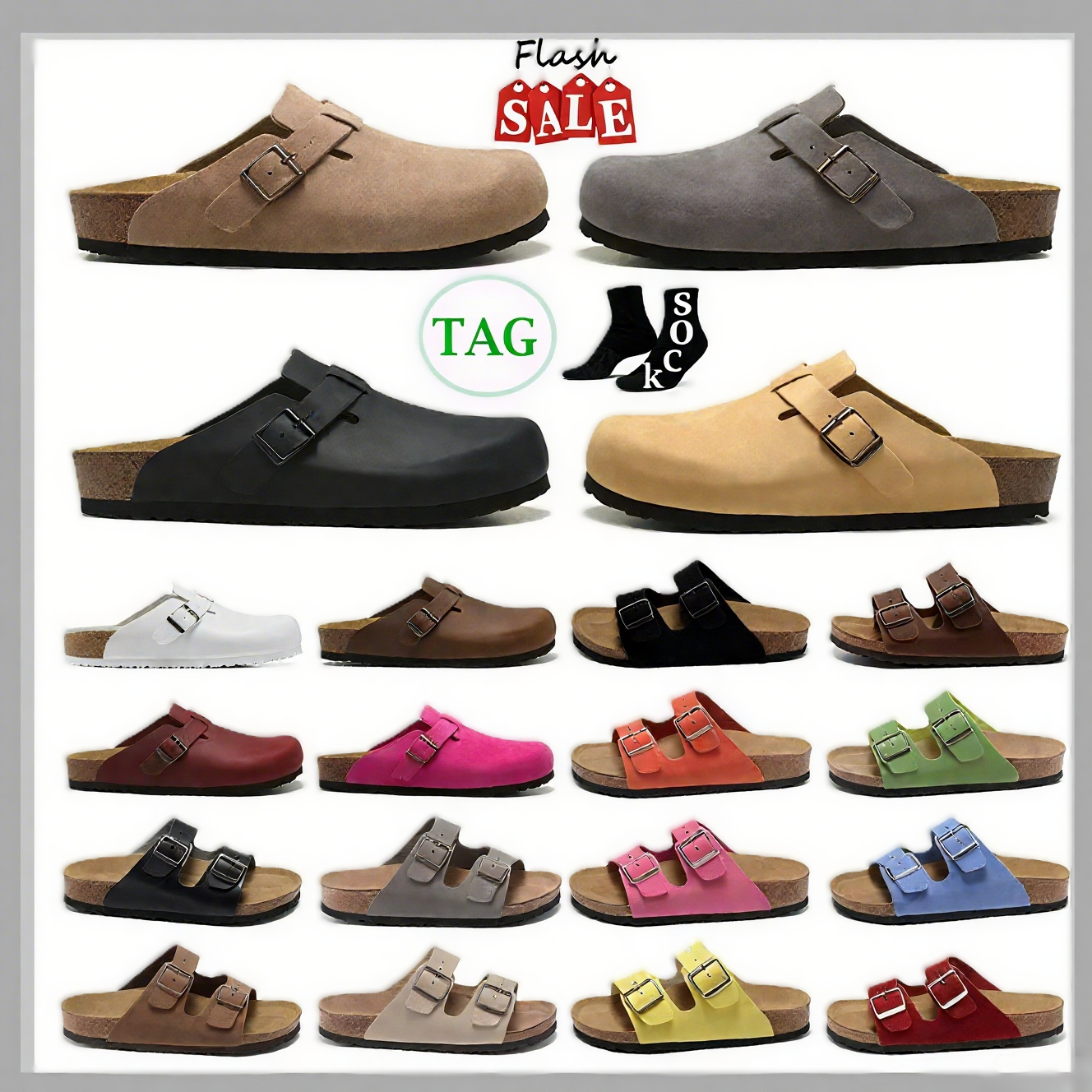 with box Designer Clogs Sandals Clog Slippers Cork Flat High Quality Fashion Summer Genuine Leather Slide Favourite Beach Casual Shoes Women Men Size s9Wn#