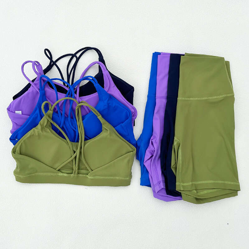 Nude Shorts Set for Women, Cross Back Bra, Yoga Outfit, Running Sports Outdoor