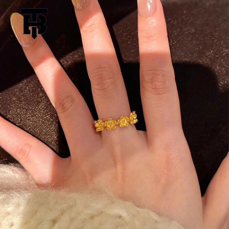 The 2025 New Women's Gold Flower Ring Features A Light Luxury And Retro Brushed Small Flower Design It Is A Trendy Jewelry Wedding Ring