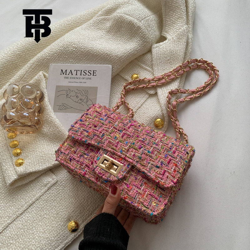 TB BHULAMTE Designer Luxury Women's Popular Woolen Handbag Korean Edition Fashion Versatile Chain Shoulder Bag Leisure High End Lock Small Square