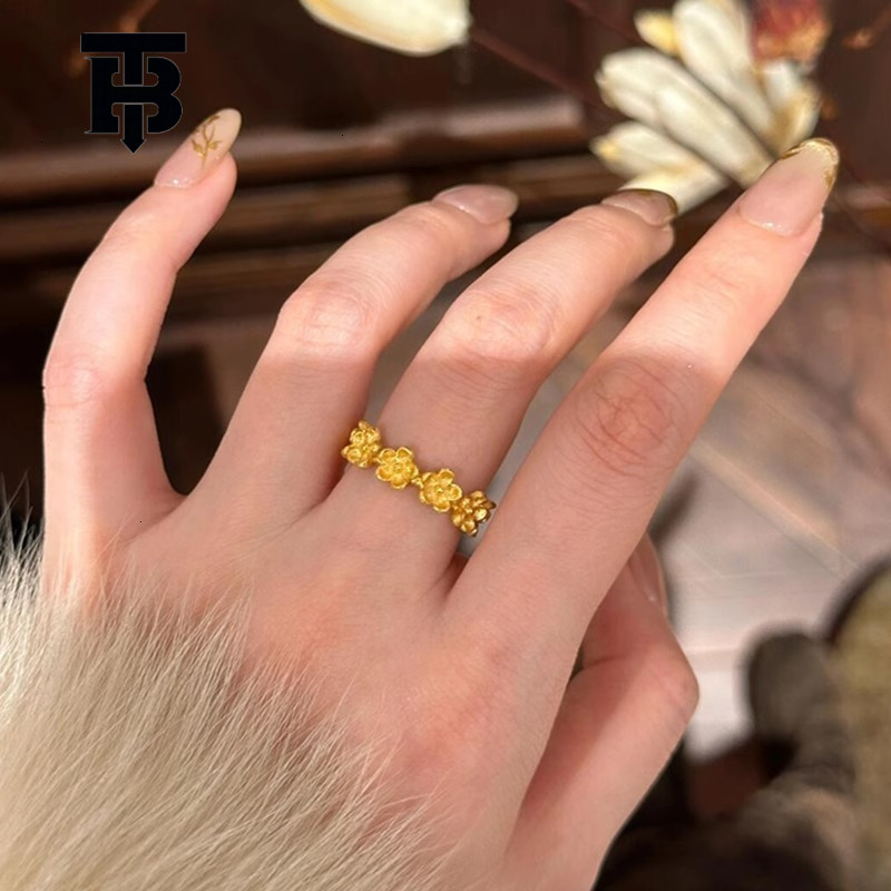 The 2025 New Women's Gold Flower Ring Features A Light Luxury And Retro Brushed Small Flower Design It Is A Trendy Jewelry Wedding Ring