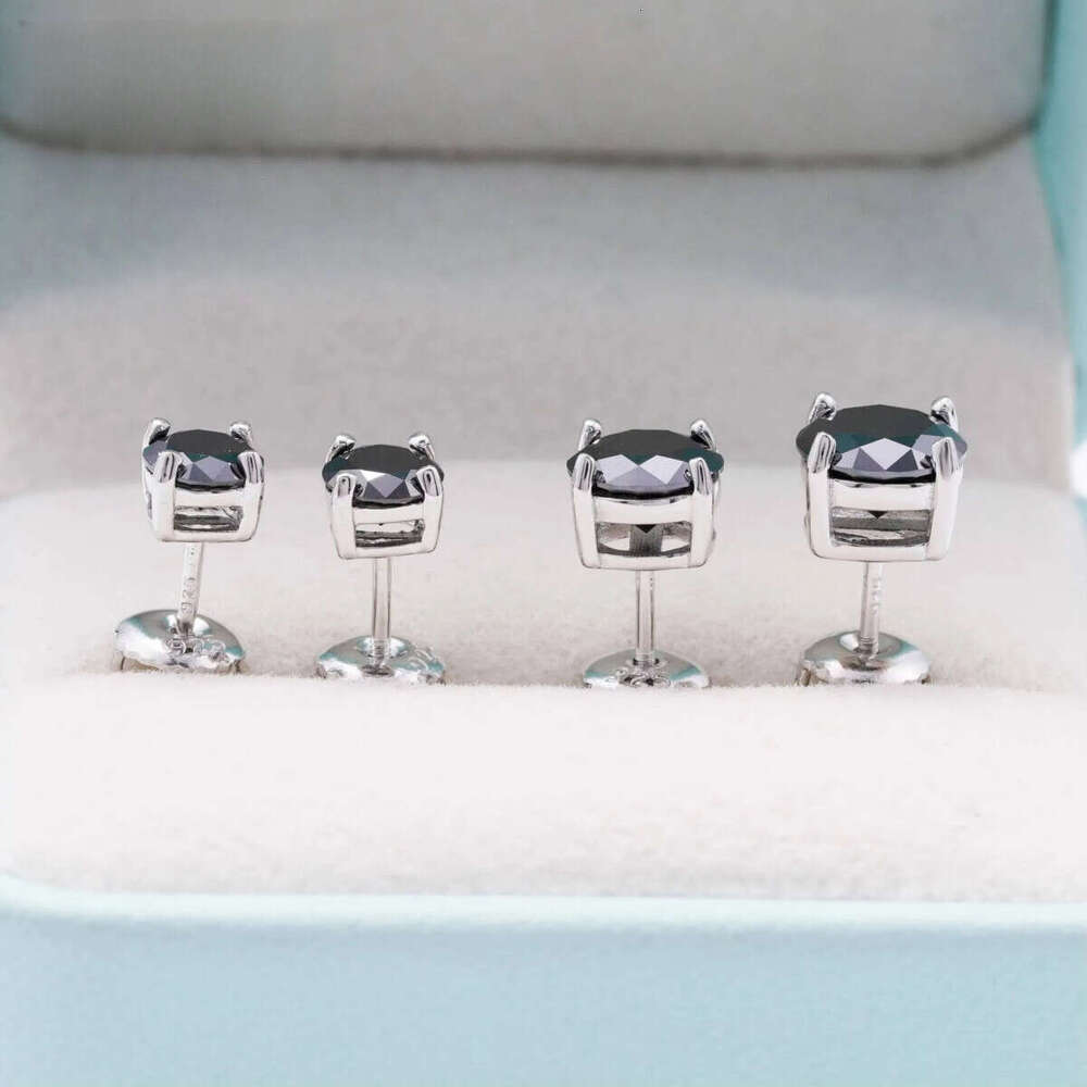 Classic 4 Prong Screw Back Ear Stud Sterling Sier 1ct 2ct 3ct Hip Hop Black Moissanite Earrings